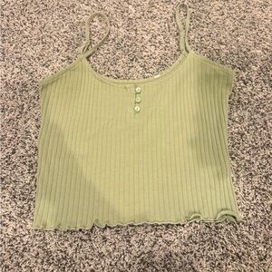 Olive Ribbed Button-Front Spaghetti Strap crop Tank Top